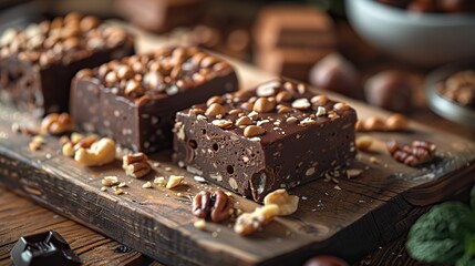 Wall Mural - A serving of rich chocolate fudge, topped with nuts.