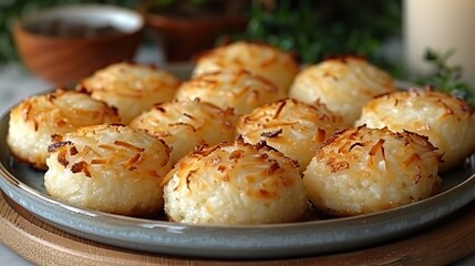 Wall Mural - A serving of delicate coconut macaroons, arranged on a plate.