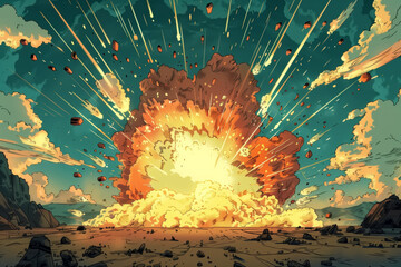 Massive nuclear explosion of rocks and debris
