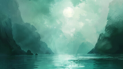 Wall Mural - Produce a digital painting featuring a spotless, uninterrupted seafoam green backdrop.