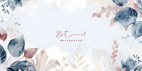 Wall Mural - winter background vector. hand painted watercolor flower, botanical leaves, maple, oak leaf hand dra