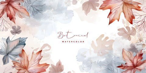 Wall Mural - winter background vector. hand painted watercolor flower, botanical leaves, maple, oak leaf hand dra