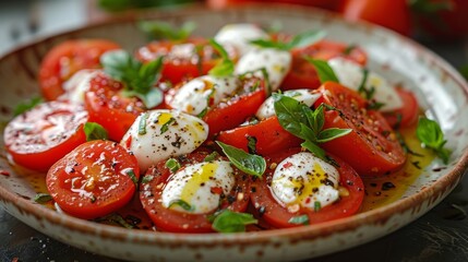 Sticker - Capture the crispness and freshness of a plate of caprese salad, featuring ripe tomatoes, creamy mozzarella, and fragrant basil.