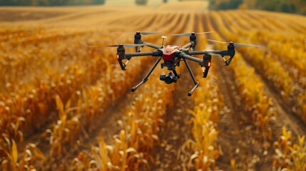 Poster - Paint a scene of a drone monitoring crop harvesting operations, providing real-time data on crop maturity and yield estimates to