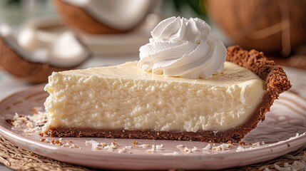 Wall Mural - A slice of creamy coconut cream pie, topped with whipped cream.