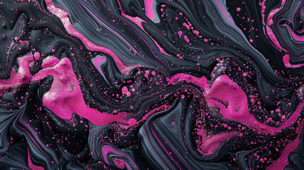Wall Mural - Produce an AI artwork featuring intricate marble ink designs with dazzling magenta pink glitter.