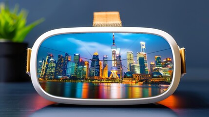 Wall Mural - Virtual reality glasses with futuristic vision technology. VR goggles. Tourism concept