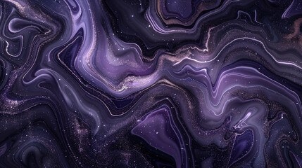Wall Mural - Produce an AI depiction of marble ink patterns with shimmering amethyst purple glitter highlights.