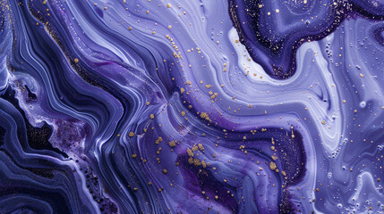 Wall Mural - Produce an AI-generated image displaying a close-up of marble ink patterns highlighted by sparkling purple particles.