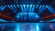 © JK_kyoto - An empty sports arena with bright blue stage lights shining down on the floor