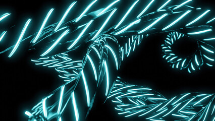 Wall Mural - neon lines swirl in dark cyberspace. design. movement of neon lines on swirling spiral in dark. glow