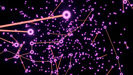 Wall Mural - plexus of abstract lines, triangles and dots. design. abstract endless digital world of purple color