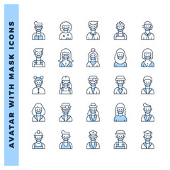 25 Avatars With Medical Masks Two Color icon pack. vector illustration.