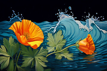 Poster - flowers in water