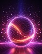 © Sajjad  - earth in space, Abstract neon energy sphere with particles and waves glowing in purple and pink dark background.