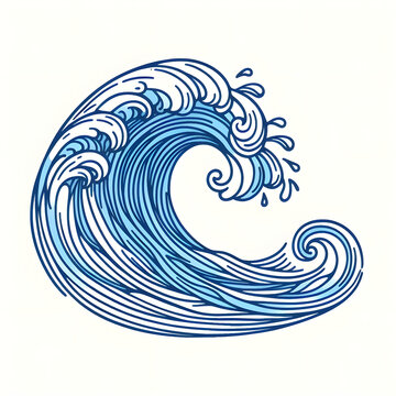 a wave with single line art with blue color on white background