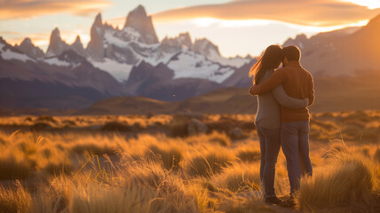 A young Argentinian couple embracing the beauty of Patagonia's landscapes. Their love story unfolds amidst nature's grandeur.