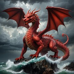 Wall Mural - there is a red dragon that is sitting on a rock