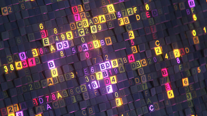 Colorful hexadecimal code 3D render