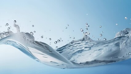 Leinwandbilder - A splash of liquid splashes and waves across a clear blue pool. 3D element. Clear drink. Clear water falling or foaming