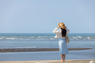 Sticker - Tourist woman in the seaside at Taiwan