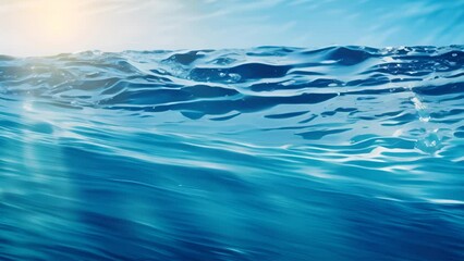 Leinwandbilder - A splash of liquid splashes and waves across a clear blue pool. 3D element. Clear drink. Clear water falling or foaming