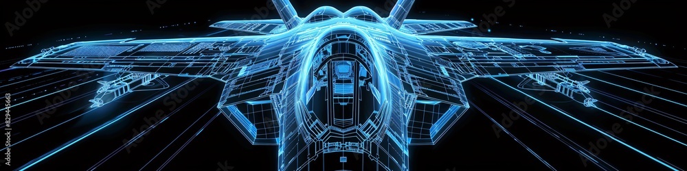 An illustration of fighter jet in blue print wireframe , A fighter jet ...