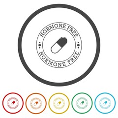 Poster - Hormone free icon. Set icons in color circle buttons