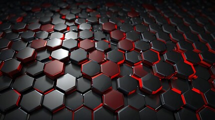Wall Mural - Black hexagons with red glowing cracks