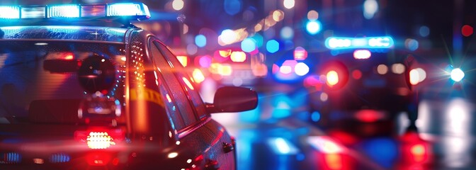 Canvas Print - Police cars. Blurred background