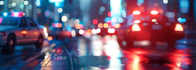 Canvas Print - Police cars. Blurred background