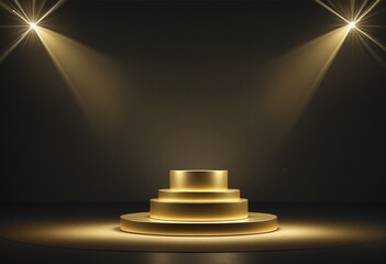 Canvas Print - Gold podium on dark background illuminated by spotlight