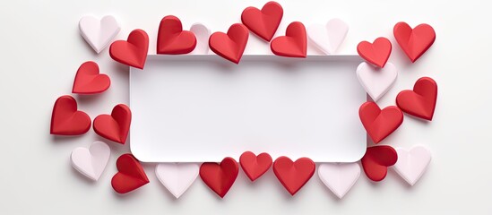 Aufkleber - Rectangle frame made of paper hearts isolated on white background Valentines day concept. copy space available