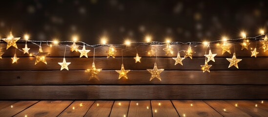 Poster - Christmas decoration on a wooden background and Lights. copy space available