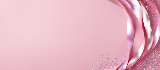Aufkleber - Festive party border or frame of silver spiral streamers and confetti on pink background top view flat lay close up. copy space available
