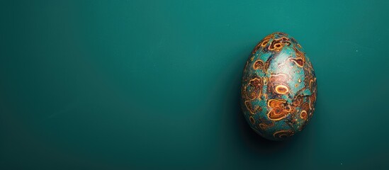 Aufkleber - Colorful Easter Egg double border against a turquoise green background Top view with copy space