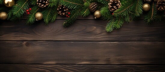 Aufkleber - Christmas tree branches on a background Christmas background Frame. copy space available