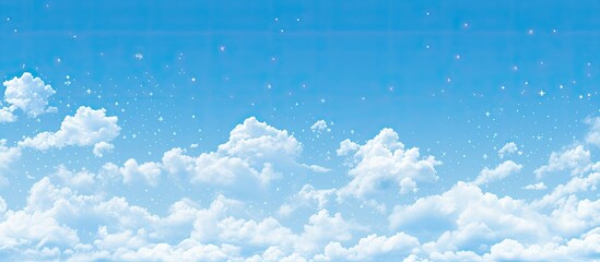 Poster - A decorative summer themed background pattern featuring a bright blue sky dotted with small white clouds perfect for adding text in the empty space. Copyspace image