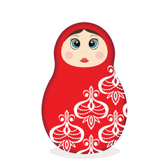 Wall Mural - Russian Matryoshka. Traditional Russian folklore dolls with big eyes and lips. Babushka doll with hohloma, traditional painted floral pattern. Hand drawn vector illustration