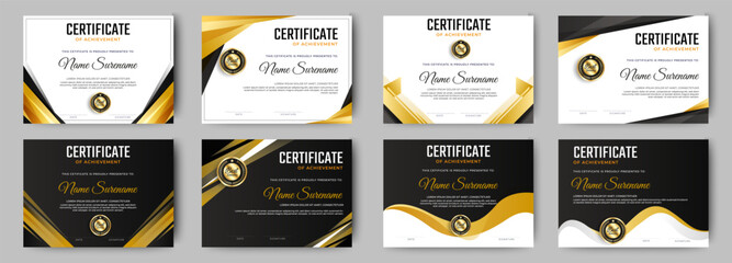Wall Mural - Certificates of completion template with luxury badge and modern line and shapes. Horizontal certificate For award, business, and education needs. Diploma vector template	