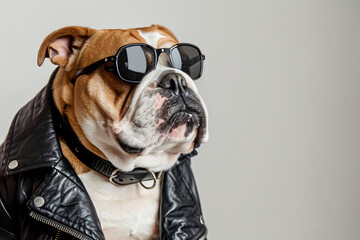 Wall Mural - A dog wearing sunglasses and a leather jacket