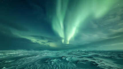 Wall Mural - A vast, icy tundra stretching to the horizon, where the shimmering aurora dances across the night sky in a spectacular display of color.