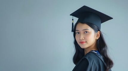 Wall Mural - Graduation attire, clear background, wide frame, morning light isolated on soft plain pastel solid background
