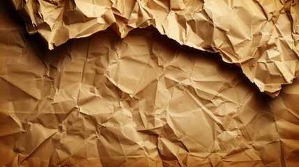 Wall Mural -  A tight shot of a mounded pile of brown paper against a crumpled, brown paper backdrop