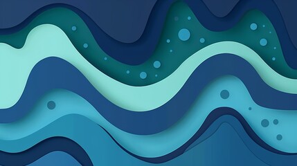 Canvas Print -  A paper cut-out of waves and bubbles against a dark blue backdrop Background features a blue sky, positioned at the image's top center