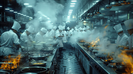 Wall Mural - Chefs busy in the restaurant kitchen