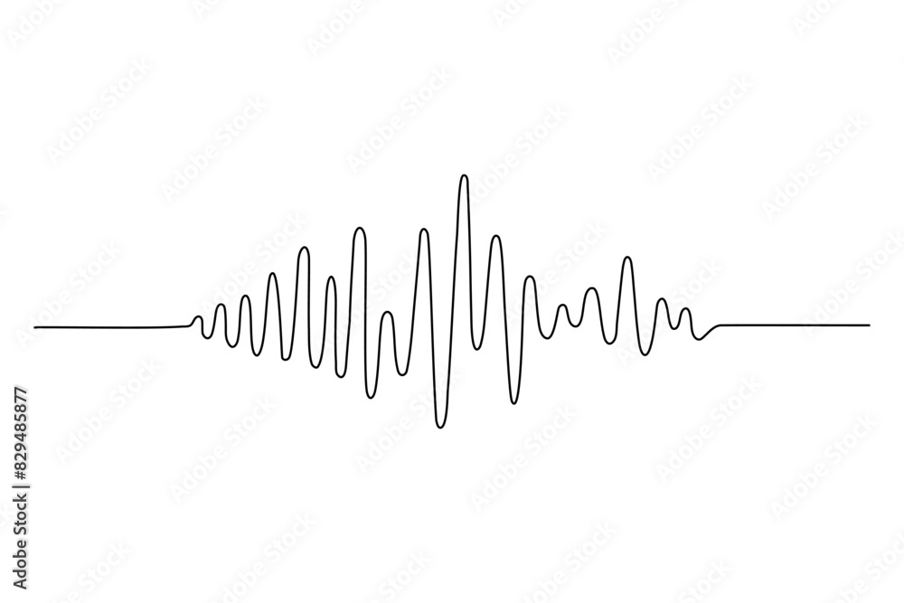 One line sound wave. Continuous linear sketch. Doodle vector ...