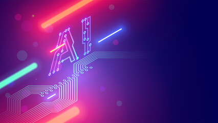 Leinwandbilder - AI letters consist at pcb conductor in isometric. Logo or abbreviation AI in isometric on electronic industry background. Tech banner in hardware development style. Artificial intelligence background.