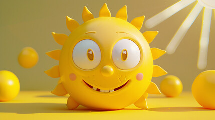 Wall Mural - cheewful cartoon sun cute smile happy funny summer icon 3d illustration 