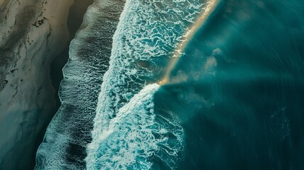 Wall Mural - a wonderful waterfront landscape with big waves from a bird's eye view, generated by AI